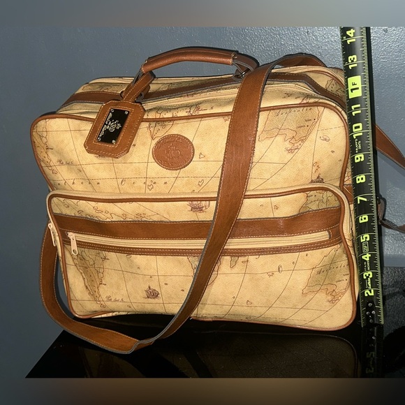 Vintage Map Print Travel Bag with Brown Accents - Picture 4 of 16